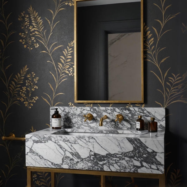 Arabescato Marble Console Sink (Brass Stand) M9M33 hover