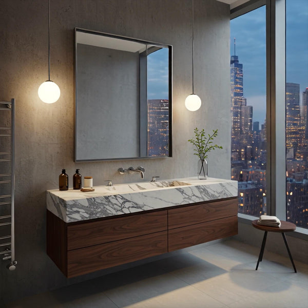 Arabescato Marble Floating Vanity (Walnut Cabinet) M9F004 hover