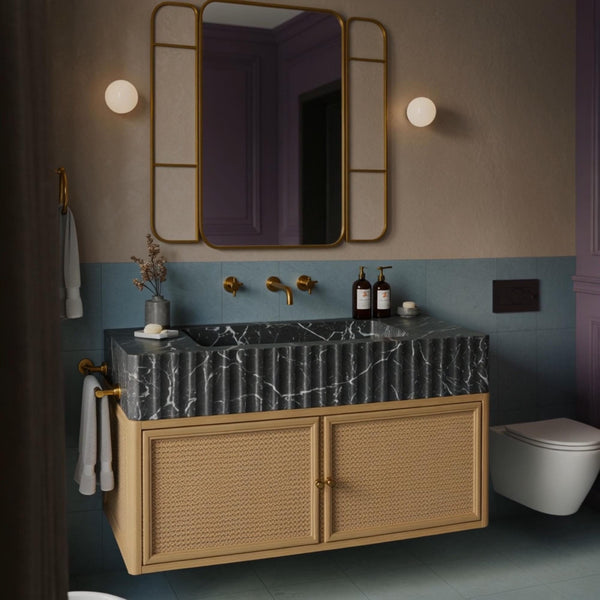 Pietre Notte Marble Fluted Floating Vanity (Rattan Cabinet) M9F76 hover