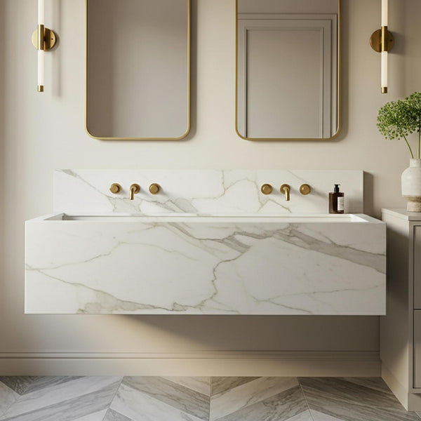 Calacatta Gold Marble Floating Trough Sink (Double Vanity Size) M9S26