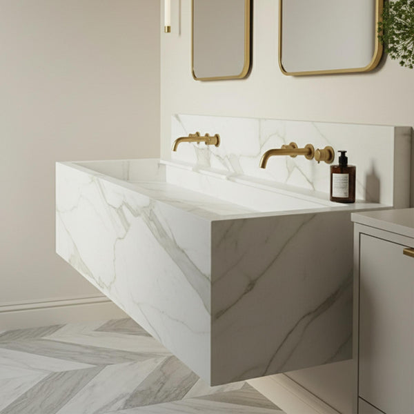 Calacatta Gold Marble Floating Trough Sink (Double Vanity Size) M9S26 hover