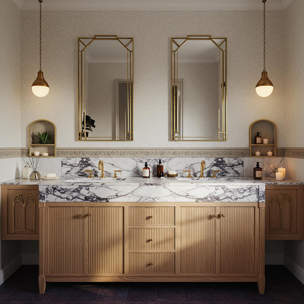 Calacatta Viola Double Vanity (Fluted Oak Cabinet) M9F21