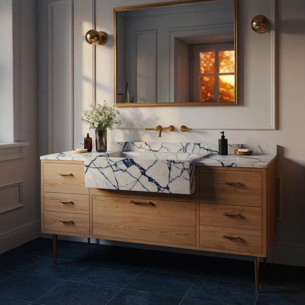 Calacatta Viola Marble Farmhouse Vanity (Apron Sink & Oak Cabinet) M9F65 hover