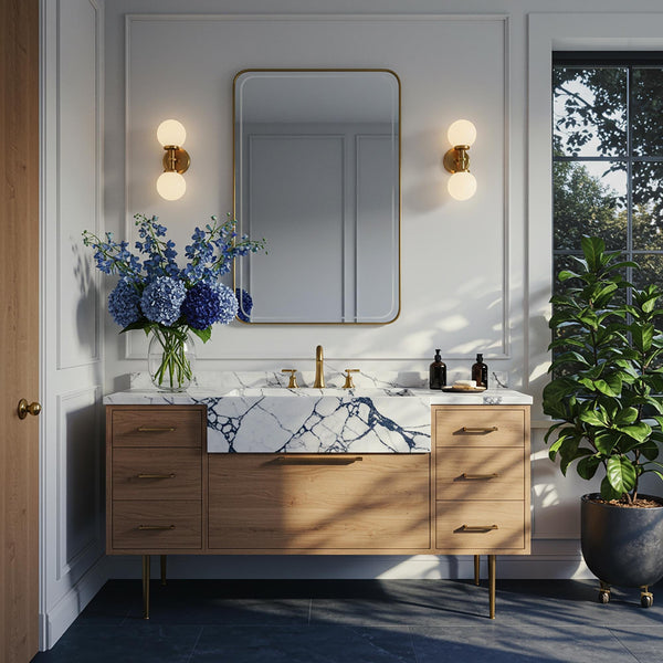 Calacatta Viola Farmhouse Vanity (Rectangular Apron & Oak Cabinet) M9F59