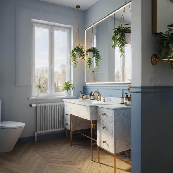 Carrara Marble Clad Double Pedestal Console (Brass Legs) M9F61 hover