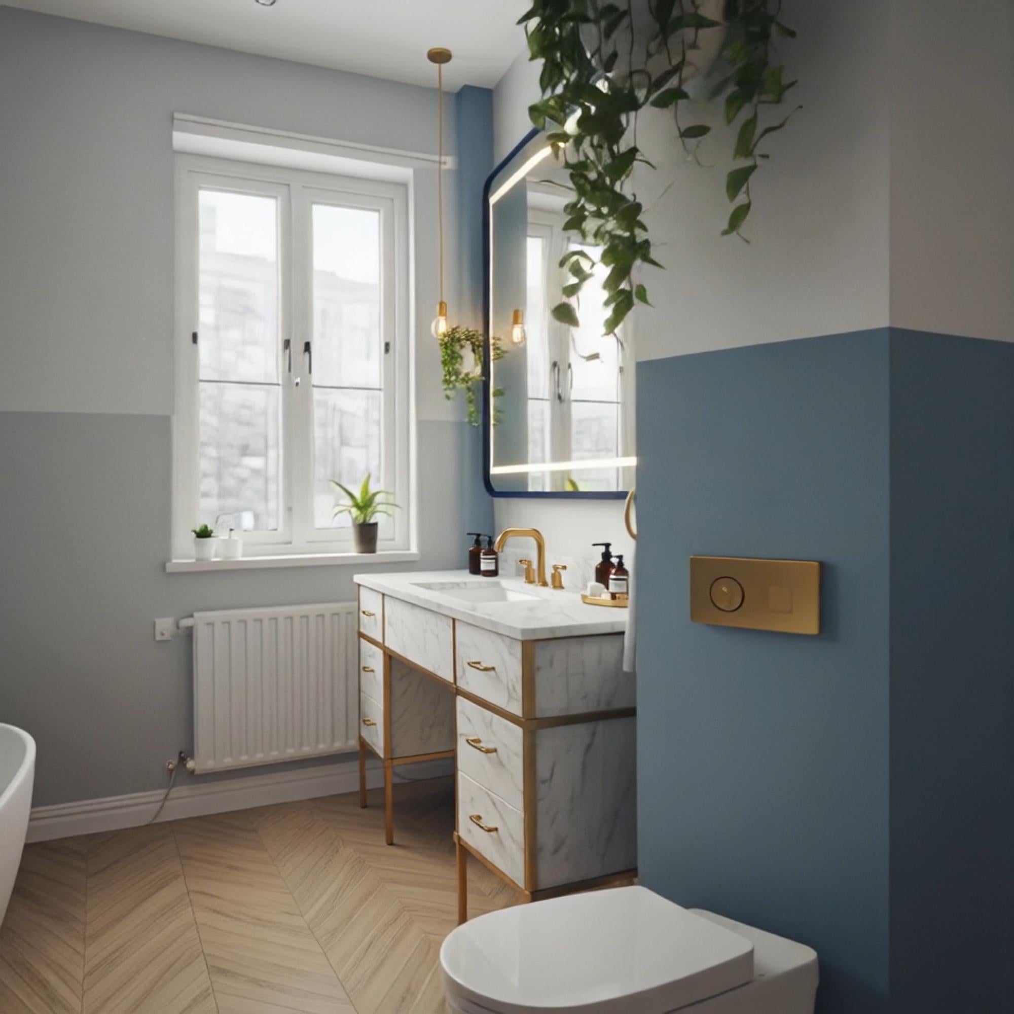 This Carrara marble vanity with gold legs and stone drawers blends timeless luxury with sleek modern style.