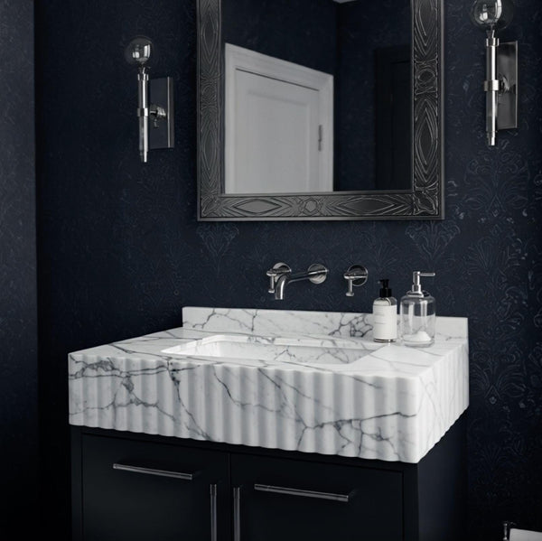 Fluted Carrara Marble Apron Sink (Vanity Top) M9S36 hover