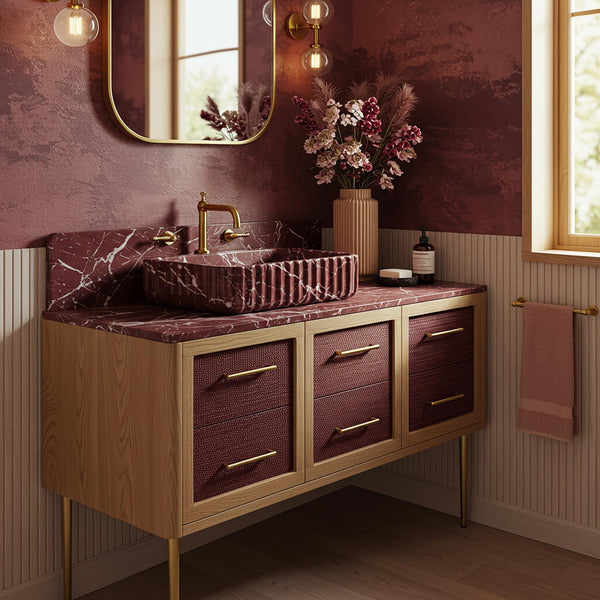 Fluted Rosso Levanto Marble Vanity (Art Deco Console) M9F43