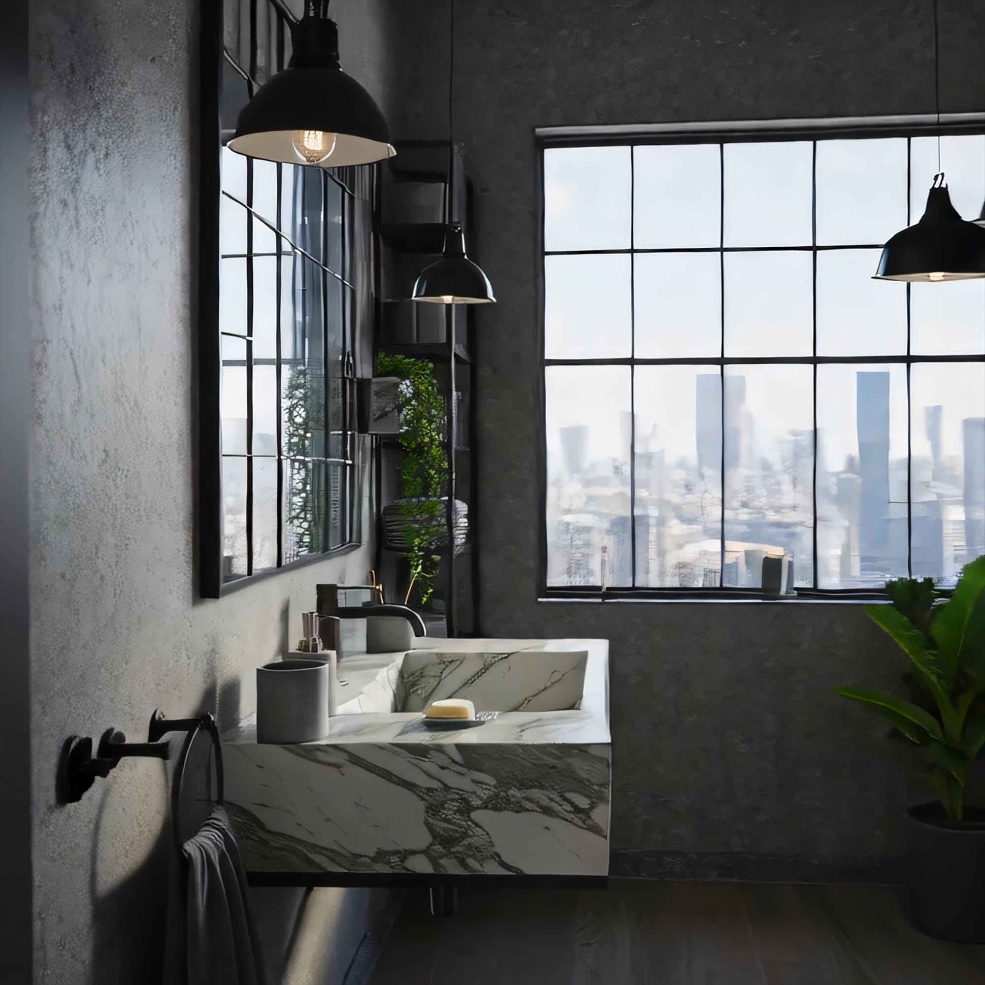 A Calacatta Green marble wall-mounted vanity crafted from natural stone, featuring subtle green tones and matte black accents in a refined interior.
