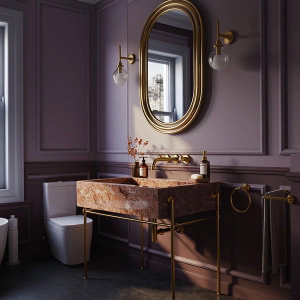 Rosa Tea Pink Marble Console Sink (Brass Stand) hover