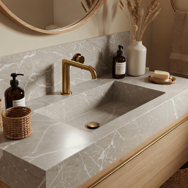 Tundra Grey Marble Floating Vanity (Oak Wood Drawer) M9F011 hover