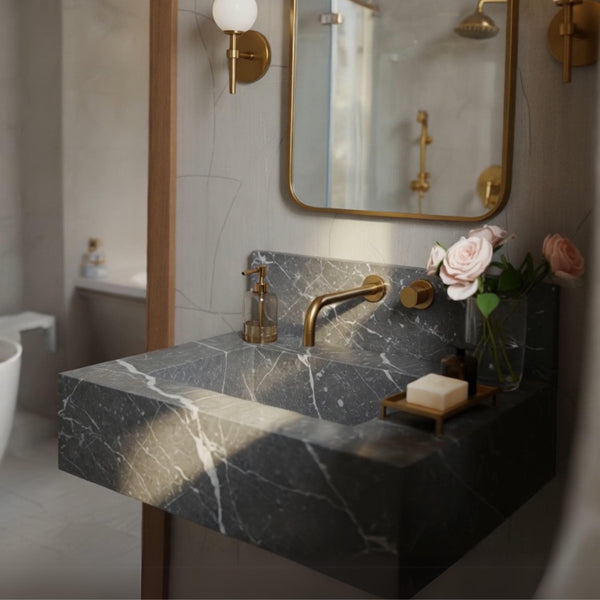 Pietra Grey Marble Floating Sink (Honed Finish & Backsplash) M9S010 hover