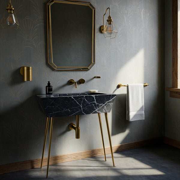 Pietre Notte Marble Console Sink (Tapered Design & Brass Legs) M9M44 hover