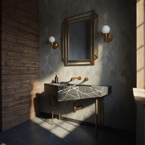 Pietre Notte Marble Geometric Console Sink (Brass Legs) M9M66