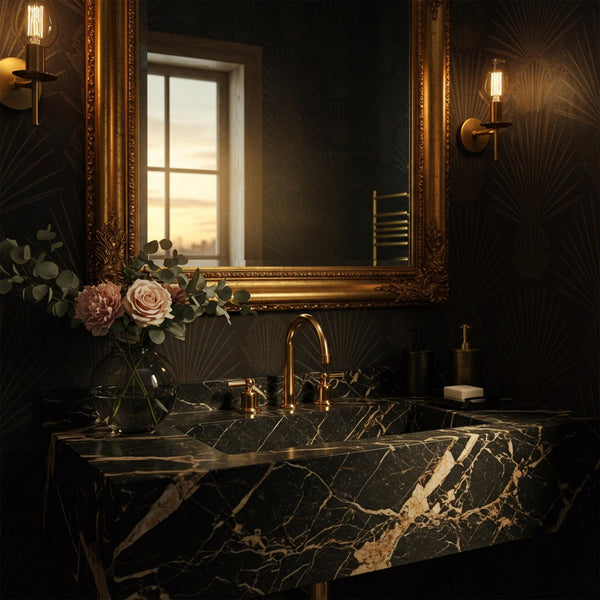Pietre Notte Marble Integrated Vanity (Black & Gold Veins) M9S020