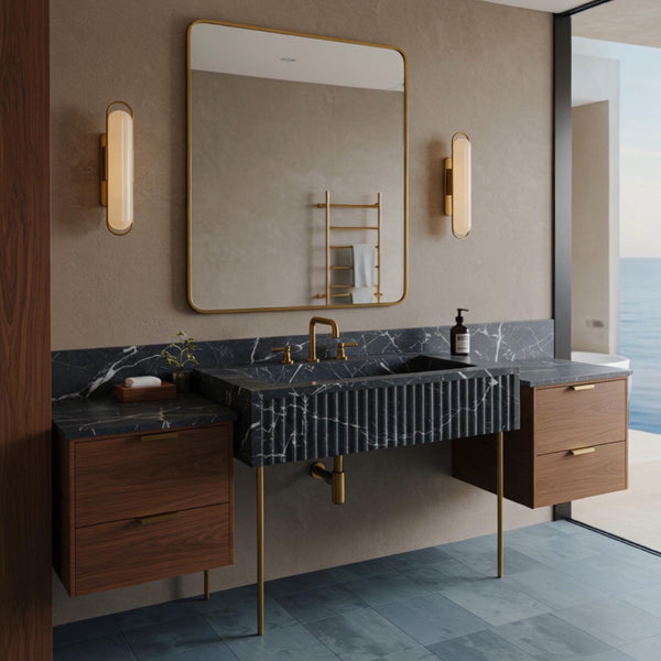 Pietre Notte Marble Fluted Console Floating Side Cabinets M9F54