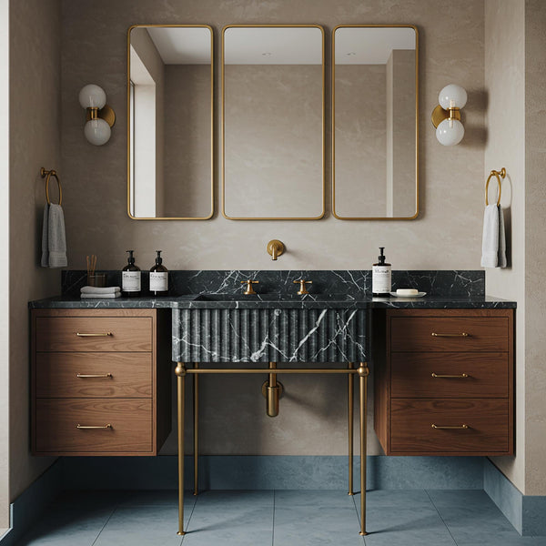 Pietre Notte Marble Fluted Console & Floating Side Cabinets M9F62