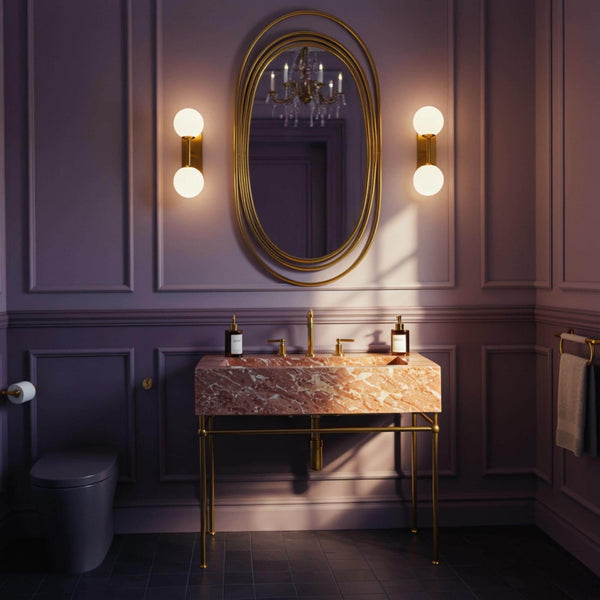 Rosa Tea Pink Marble Console Sink (Brass Stand) M9M50