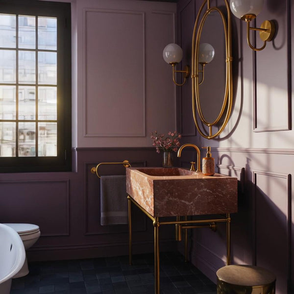 Rosa Tea Pink Marble Console Sink (Brass Stand) M9M55 hover