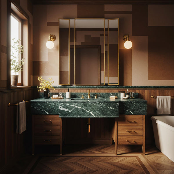 Verde Guatemala Marble Bridge Vanity (Walnut Cabinet) M9F58