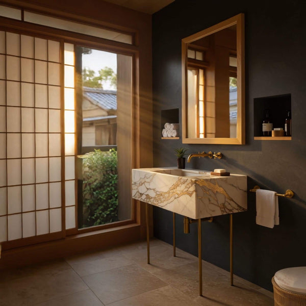 Calacatta Gold Marble Console Sink (Brass Legs) M9M69 hover